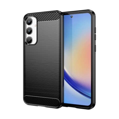 Samsung Galaxy A35 5G Θήκη Σιλικόνης Μα΄ύρη Brushed Texture Carbon Fiber TPU Phone Case Black