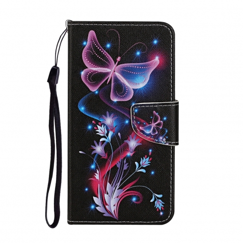 Samsung Galaxy A55 5G Θήκη Βιβλίο Colored Drawing Pattern Phone Case Fluorescent Butterfly