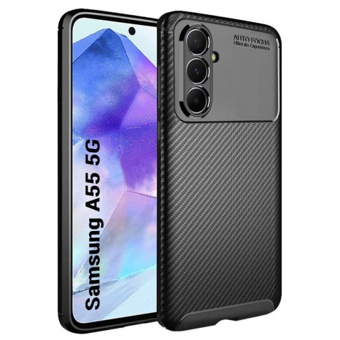 Samsung Galaxy A55 5G Θήκη Σιλικόνης Μα΄ύρη Brushed Texture Carbon Fiber TPU Phone Case Black