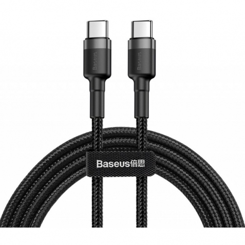 Baseus Cafule Cable Type-C 3A PD 2.0 Flash Charging - Καλώδιο Γρήγορης Φόρτισης Type-C to Type-C 1M - Black / Grey - CATKLF-GG1