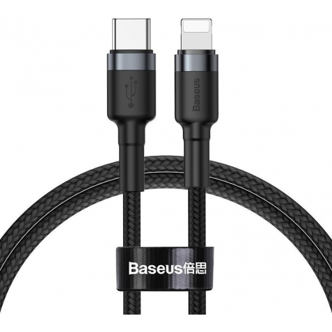 Baseus Καλώδιο Cafule Braided USB 3.0 Cable USB-C male - Lightning Μαύρο - Γκρι 1m (CATLKLF-G1)