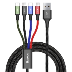 Baseus Καλώδιο USB 4in1 cable, 2x Lightning / USB Type C / micro USB, nylon braided 3.5A 1.2m black (CA1T4-A01)